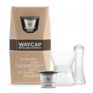 capsula ricaricabile compatibile Nespresso in acciaio inossidabile Waycap Made in Italy, confezione da 1 capsula con imbuto e pressino