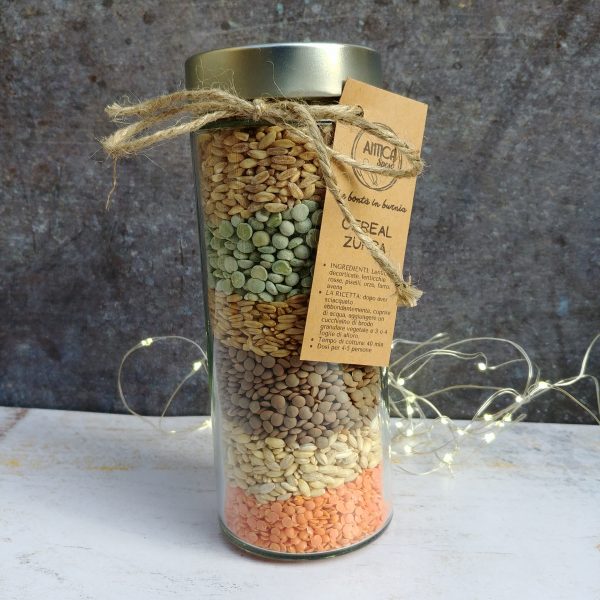 barattolo in vetro di zuppa mista pronta da cuocere legumi idea regalo
